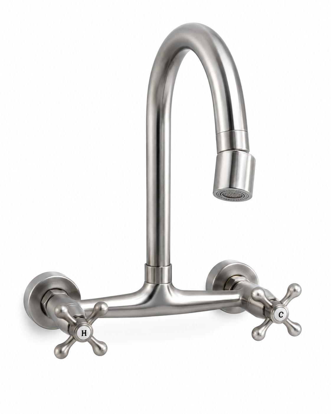 Wall Mount Kitchen Faucet with High-Arch Gooseneck Spout & Dual Cross Handles Brushed Nickel