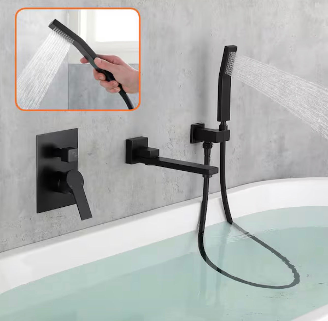 Shamanda Matte Black Wall Mount Tub Filler Faucet - 180° Swivel Spout & Handheld Shower System with cUPC Valve