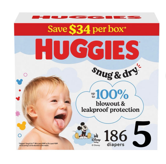 Huggies Snug & Dry Baby Diapers Size 5, 186 Count