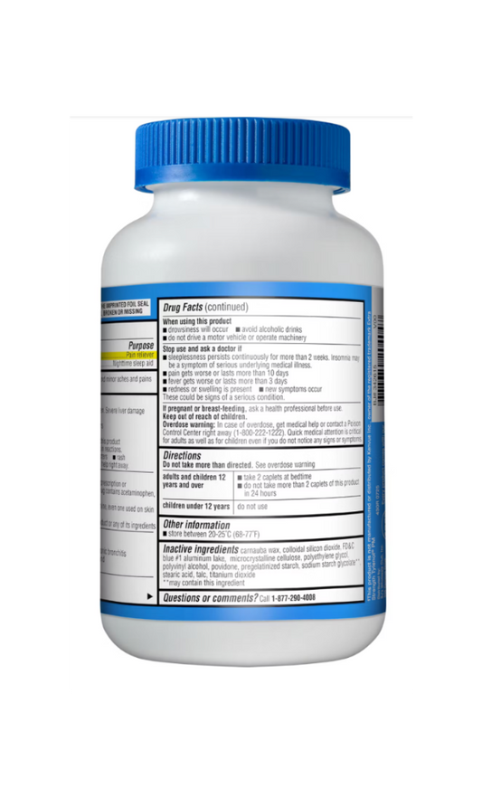 Berkley Jensen Extra Strength Acetaminophen PM Caplets 500 Count Nighttime Pain Reliever & Sleep Aid