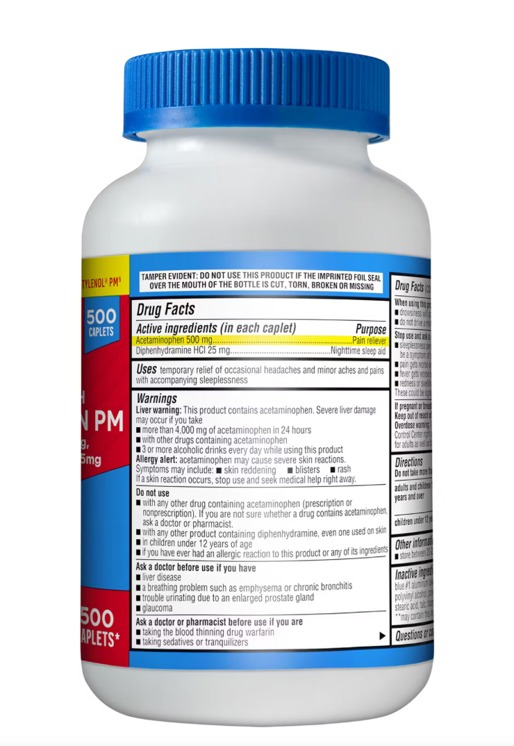 Berkley Jensen Extra Strength Acetaminophen PM Caplets, 500 ct.