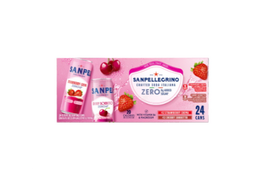 Sanpellegrino Crafted Soda Italiana Zero Variety Pack Strawberry Crema & Cherry Sorbetto 24 Cans (11.15 fl oz Each)