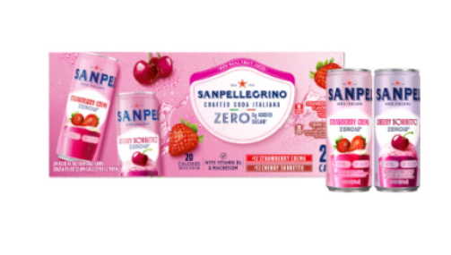 Sanpellegrino Crafted Soda Italiana Zero Variety Pack Strawberry Crema & Cherry Sorbetto 24 Cans (11.15 fl oz Each)