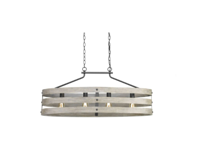 Progress Lighting Gulliver 4-Light Linear Chandelier Graphite & Wood Grain Farmhouse Kitchen Island Light
