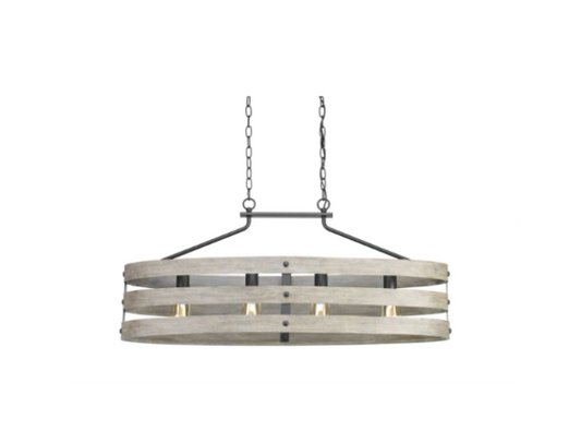 Progress Lighting Gulliver 4-Light Linear Chandelier Graphite & Wood Grain Farmhouse Kitchen Island Light