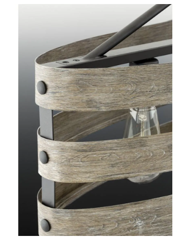 Progress Lighting Gulliver 4-Light Linear Chandelier Graphite & Wood Grain Farmhouse Kitchen Island Light