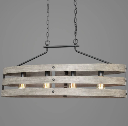 Progress Lighting Gulliver 4-Light Linear Chandelier Graphite & Wood Grain Farmhouse Kitchen Island Light