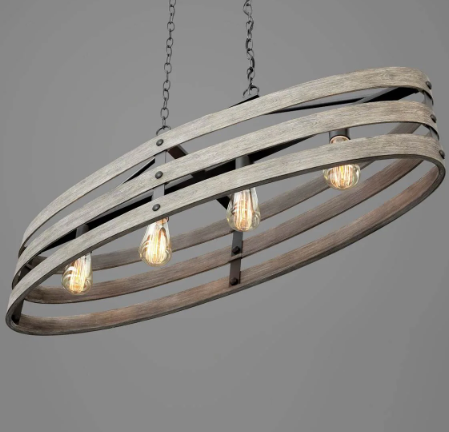 Progress Lighting Gulliver 4-Light Linear Chandelier Graphite & Wood Grain Farmhouse Kitchen Island Light