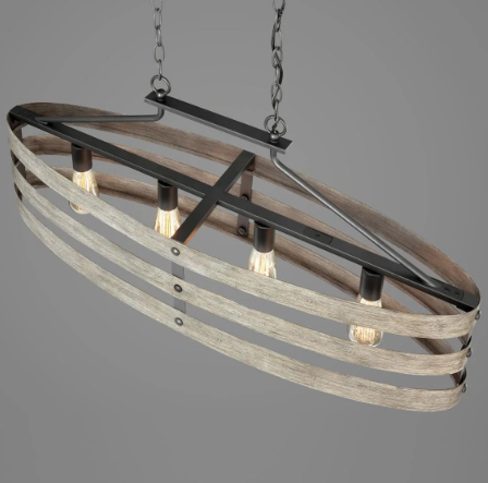 Progress Lighting Gulliver 4-Light Linear Chandelier Graphite & Wood Grain Farmhouse Kitchen Island Light