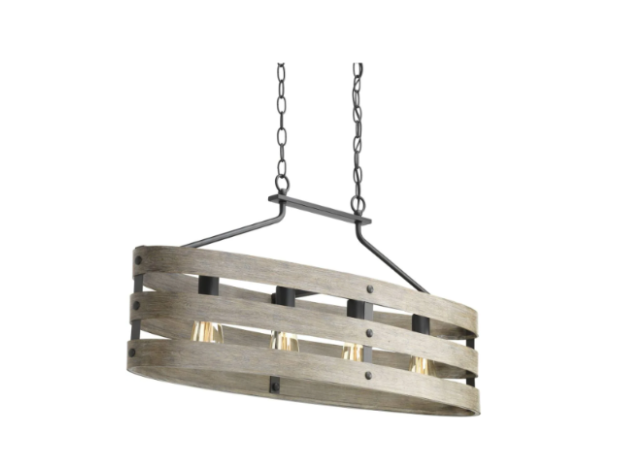 Progress Lighting Gulliver 4-Light Linear Chandelier Graphite & Wood Grain Farmhouse Kitchen Island Light