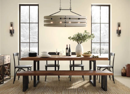 Progress Lighting Gulliver 4-Light Linear Chandelier Graphite & Wood Grain Farmhouse Kitchen Island Light