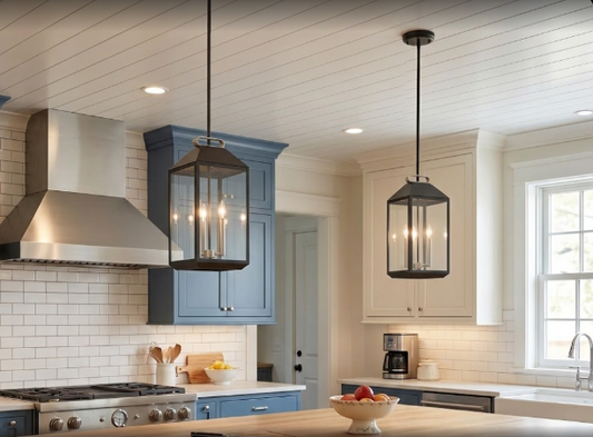 Luminosa 3-Light Lantern Pendant Light 9 in Matte Black & Gold Clear Glass