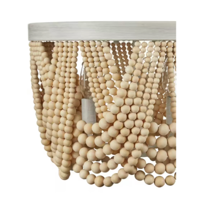 Home Decorators Collection Harlan 15-Inch 3-Light Flush Mount Ceiling Light with Natural Real Wood Beads
