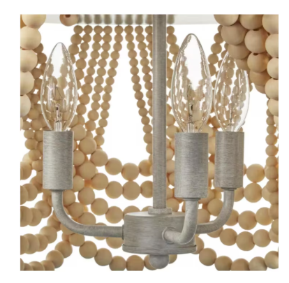 Home Decorators Collection Harlan 15-Inch 3-Light Flush Mount Ceiling Light with Natural Real Wood Beads