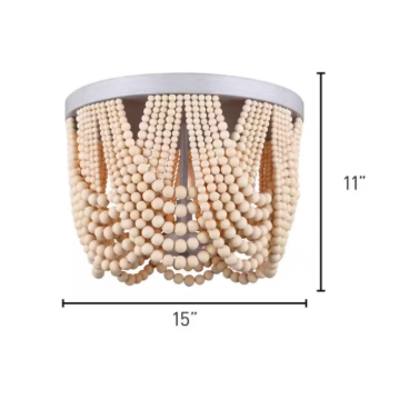 Home Decorators Collection Harlan 15-Inch 3-Light Flush Mount Ceiling Light with Natural Real Wood Beads