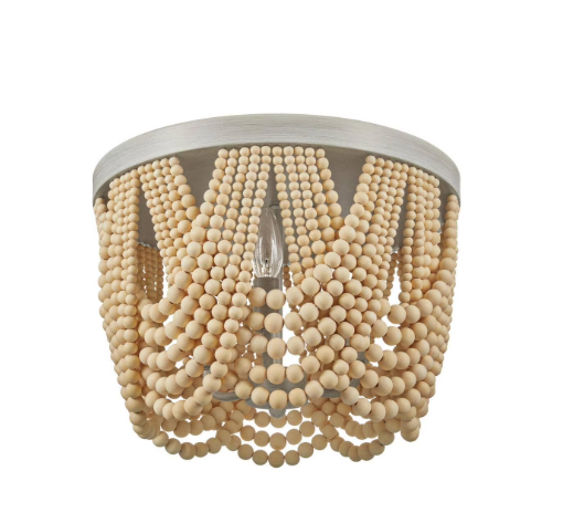 Home Decorators Collection Harlan 15-Inch 3-Light Flush Mount Ceiling Light with Natural Real Wood Beads