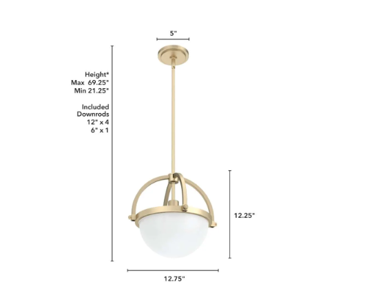 Hunter Wedgefield 13" Pendant Light Frosted Glass Ceiling Light, E26 Fixture
