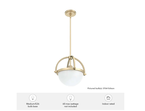 Hunter Wedgefield 13" Pendant Light Frosted Glass Ceiling Light, E26 Fixture