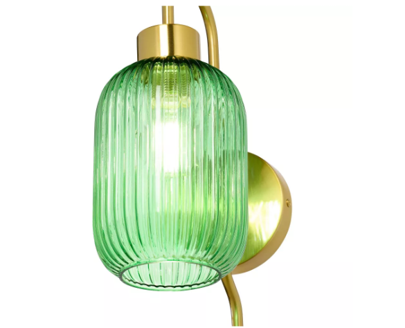 River of Goods Otto 32" Retro Wall Sconce Green Glass Globe Wall Light, Brushed Gold Finish, E26