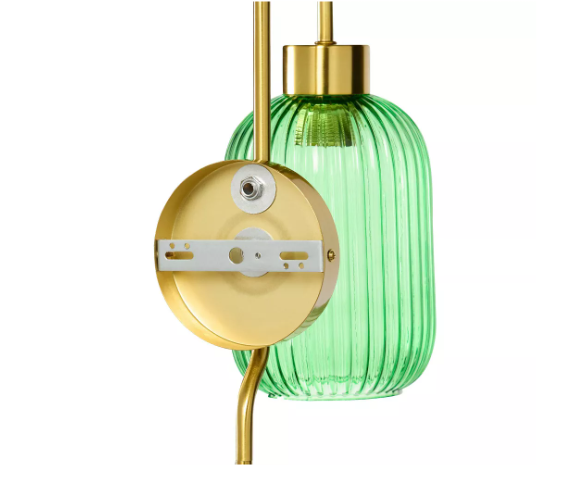 River of Goods Otto 32" Retro Wall Sconce Green Glass Globe Wall Light, Brushed Gold Finish, E26