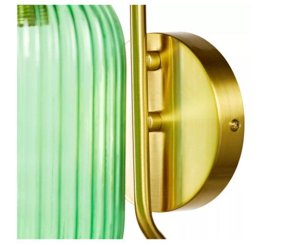 River of Goods Otto 32" Retro Wall Sconce Green Glass Globe Wall Light, Brushed Gold Finish, E26