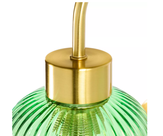 River of Goods Otto 32" Retro Wall Sconce Green Glass Globe Wall Light, Brushed Gold Finish, E26