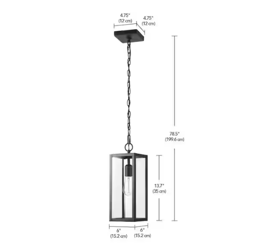 Hurley 1-Light Outdoor Hanging Pendant Light Matte Black with Clear Glass Shade, E26