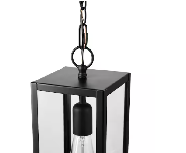 Hurley 1-Light Outdoor Hanging Pendant Light Matte Black with Clear Glass Shade, E26