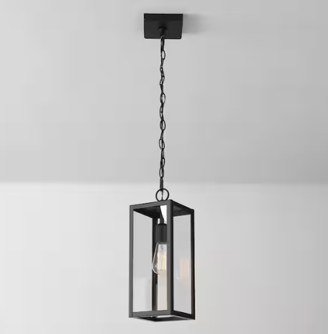 Hurley 1-Light Outdoor Hanging Pendant Light Matte Black with Clear Glass Shade, E26