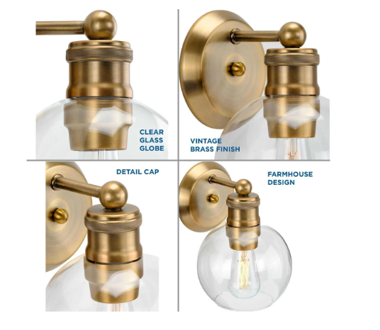 Progress Lighting Hansford Bathroom Sconce Glass Globe Wall Light E26 Damp Rated