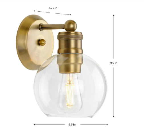 Progress Lighting Hansford Bathroom Sconce Glass Globe Wall Light E26 Damp Rated