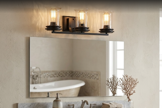 Progress Lighting Winslett 3-Light Vanity Light Brushed Nickel with Seeded Glass Shades E26