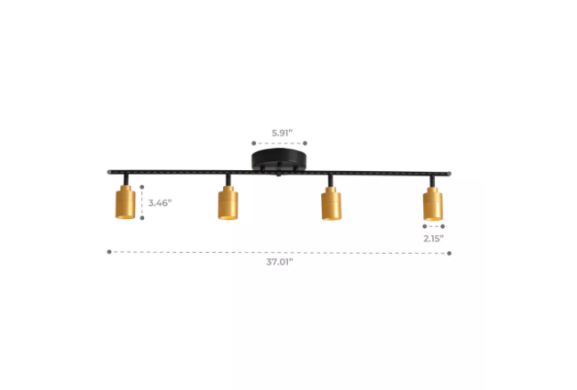 VidaLite Shura 4-Head LED Track Light Black & Brass Adjustable Integrated LED Ceiling Light
