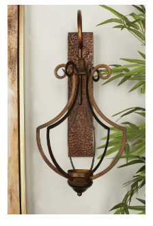 Bronze Metal Single Candle Wall Sconce Rustic Iron Wall Decor with Glass Hurricane Holder 25"