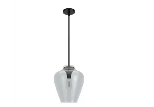 Hunter Vidria 1-Light Pendant Light Matte Black with Smoked Glass Shade E26 Dimmable