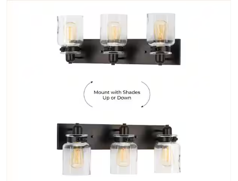 Progress Lighting Calhoun 3-Light Bathroom Vanity Light Antique Bronze with Clear Glass Shades Farmhouse Industrial E26