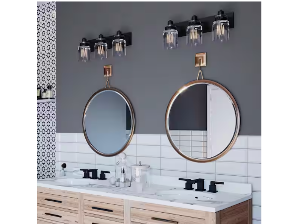 Progress Lighting Calhoun 3-Light Bathroom Vanity Light Antique Bronze with Clear Glass Shades Farmhouse Industrial E26