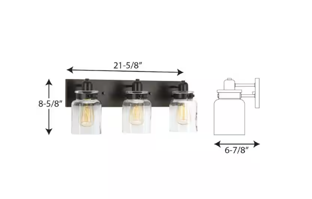 Progress Lighting Calhoun 3-Light Bathroom Vanity Light Antique Bronze with Clear Glass Shades Farmhouse Industrial E26