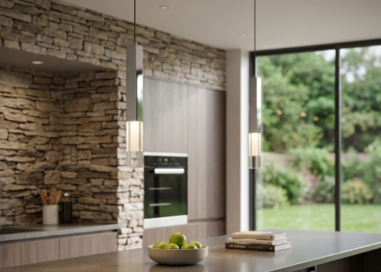 Kuzco Lighting Martelo 21" LED Mini Pendant 3000K Modern Chrome Hanging Light with Crystal Glass