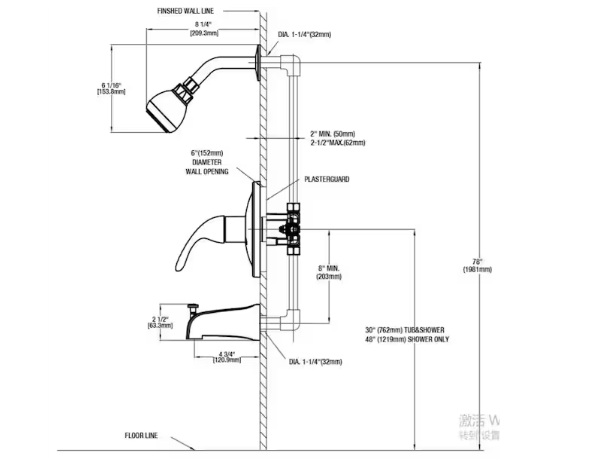 Glacier Bay Oswell Single Handle Tub & Shower Faucet Matte Black 1.8 GPM Pressure Balance Valve Included