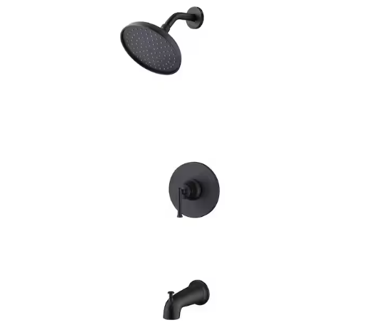 Glacier Bay Oswell Single Handle Tub & Shower Faucet Matte Black 1.8 GPM Pressure Balance Valve Included