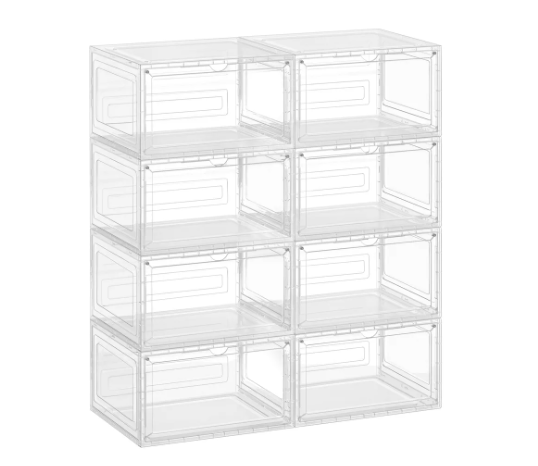 Clear Shoe Storage Boxes Heavy-Duty Stackable Plastic Organizers with Magnetic Door 6-Pack XX-Large