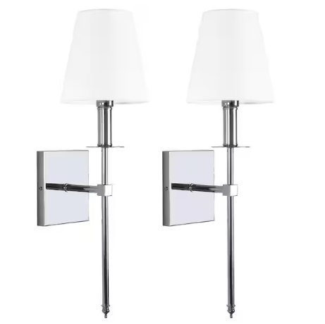 1-Light Wall Sconce Polished Chrome with White Fabric Shade E12 Modern Wall Lighting 2-Pack