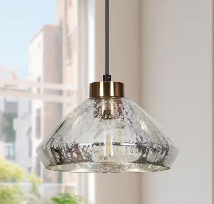 LNC Anila 9.8" 1-Light Pendant Light Black & Plated Brass with Textured Glass Shade E26 Kitchen Island Ceiling Light