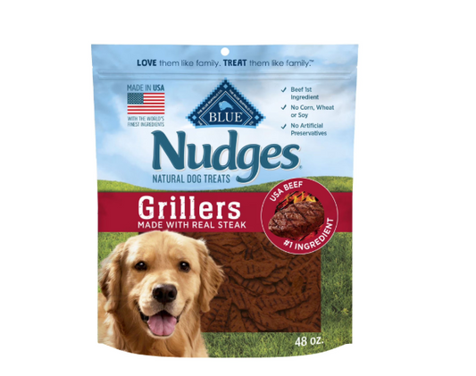 Blue Buffalo Nudges Grillers Natural Dog Treats Steak Recipe, 48 oz Soft & Chewy Dog Treats