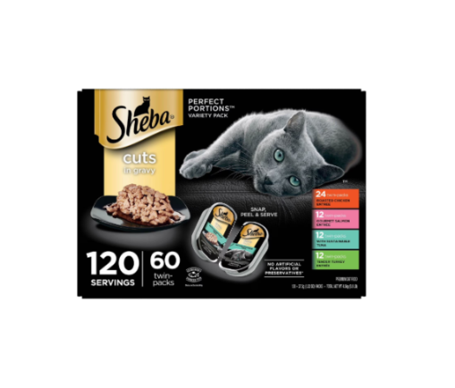 Sheba Perfect Portions Cuts in Gravy Adult Wet Cat Food Variety Pack 120 Servings (60 Twin-Pack Trays, 1.32 oz Each)