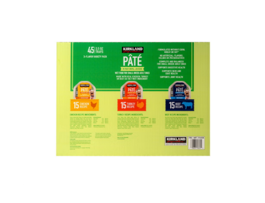 Kirkland Signature Pâté Wet Dog Food Variety Pack 45 Count, 3.5 oz Grain-Free Wet Dog Food