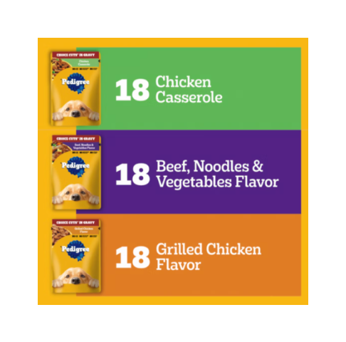 Pedigree Choice Cuts in Gravy Adult Wet Dog Food Variety Pack 54 Pouches, 3.5 oz Single-Serve Meals