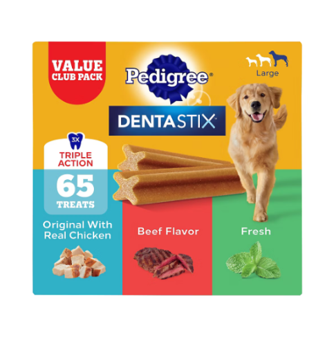 Pedigree DENTASTIX Dental Dog Treats Variety Pack 65 Count for Large Dogs (40+ lbs) Chicken, Beef & Fresh Mint