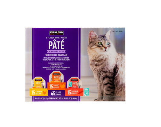 Kirkland Signature Pâté Cat Food Variety Pack 45 Trays, Chicken, Turkey & Salmon Recipes